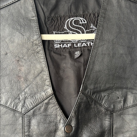 SHAF Leather Black Motorcycle Biker Vest ~ Lined ~ Snap Front ~ Men Sz 46 - Picture 6 of 7